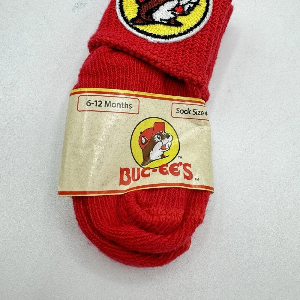 Red Buc-ee's Baby Infant Socks 6-12 Months Sock Size 4-5 1/2 USA Made